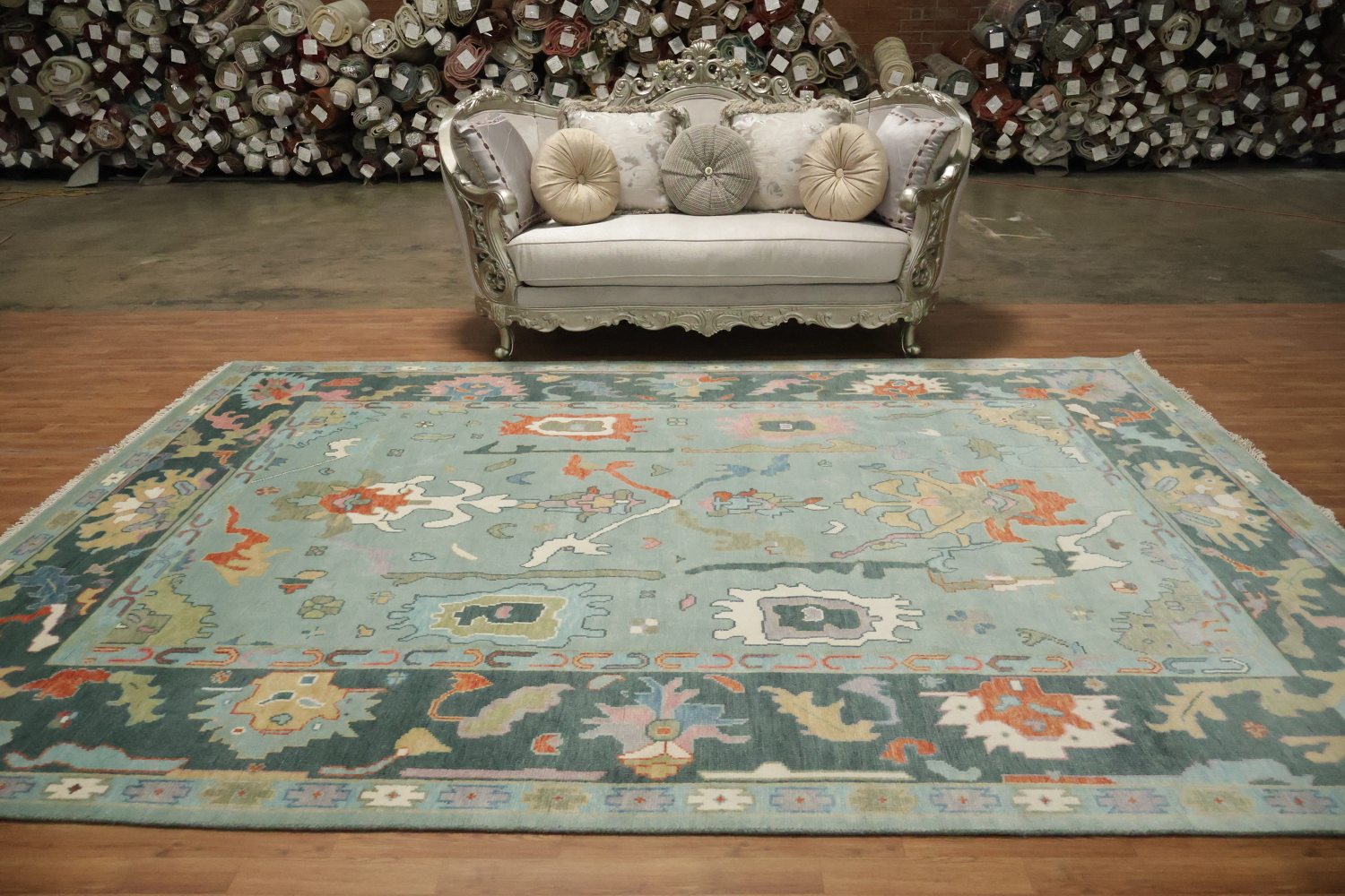 Elegant Blue Oushak Living Room Rug with Abstract Patterns 9' x 12'