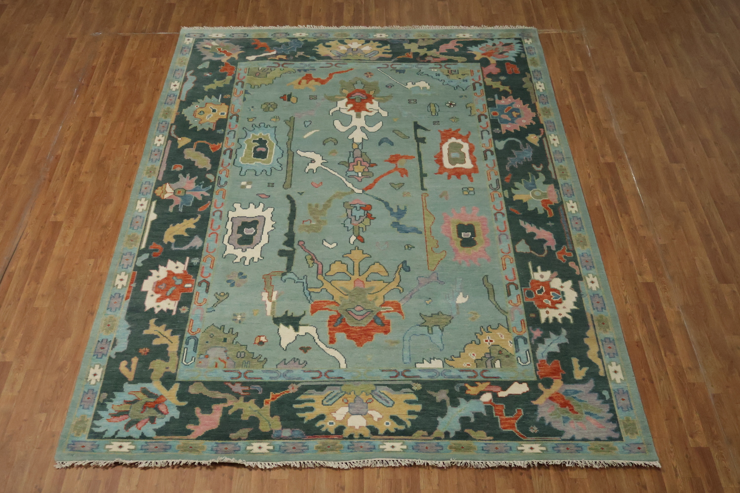 Elegant Blue Oushak Living Room Rug with Abstract Patterns 9' x 12'