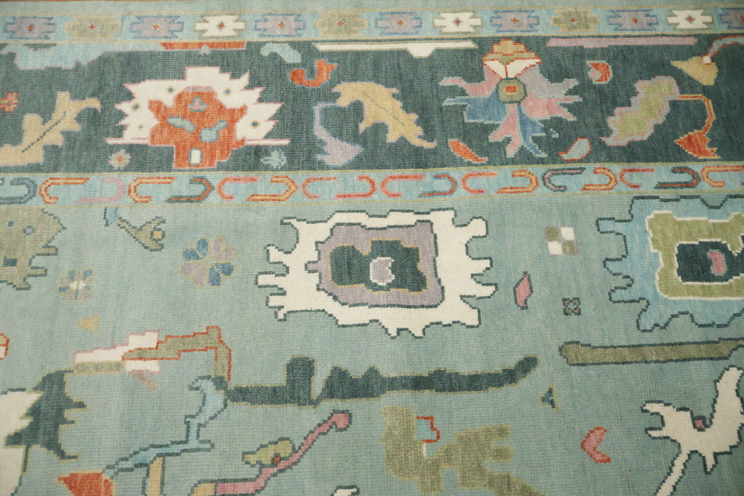 Elegant Blue Oushak Living Room Rug with Abstract Patterns 9' x 12'