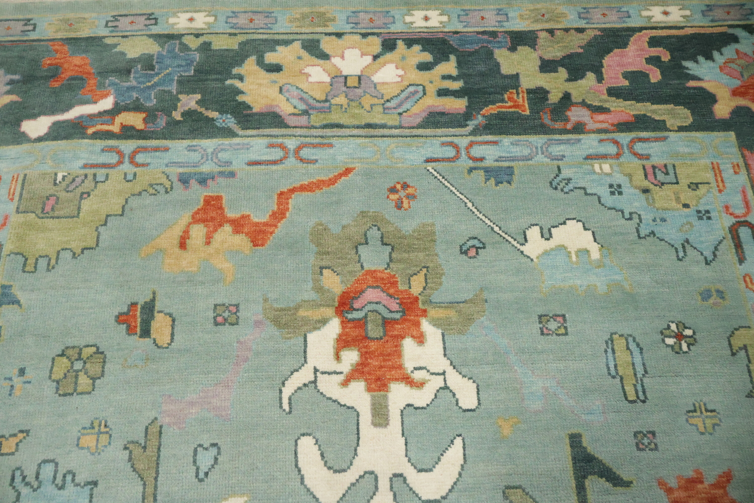Elegant Blue Oushak Living Room Rug with Abstract Patterns 9' x 12'