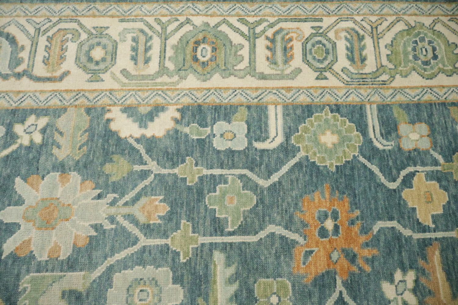 Large 9x12 Traditional Oushak Area Rug, Hand-Knotted Wool, Green/Blue/Ivory