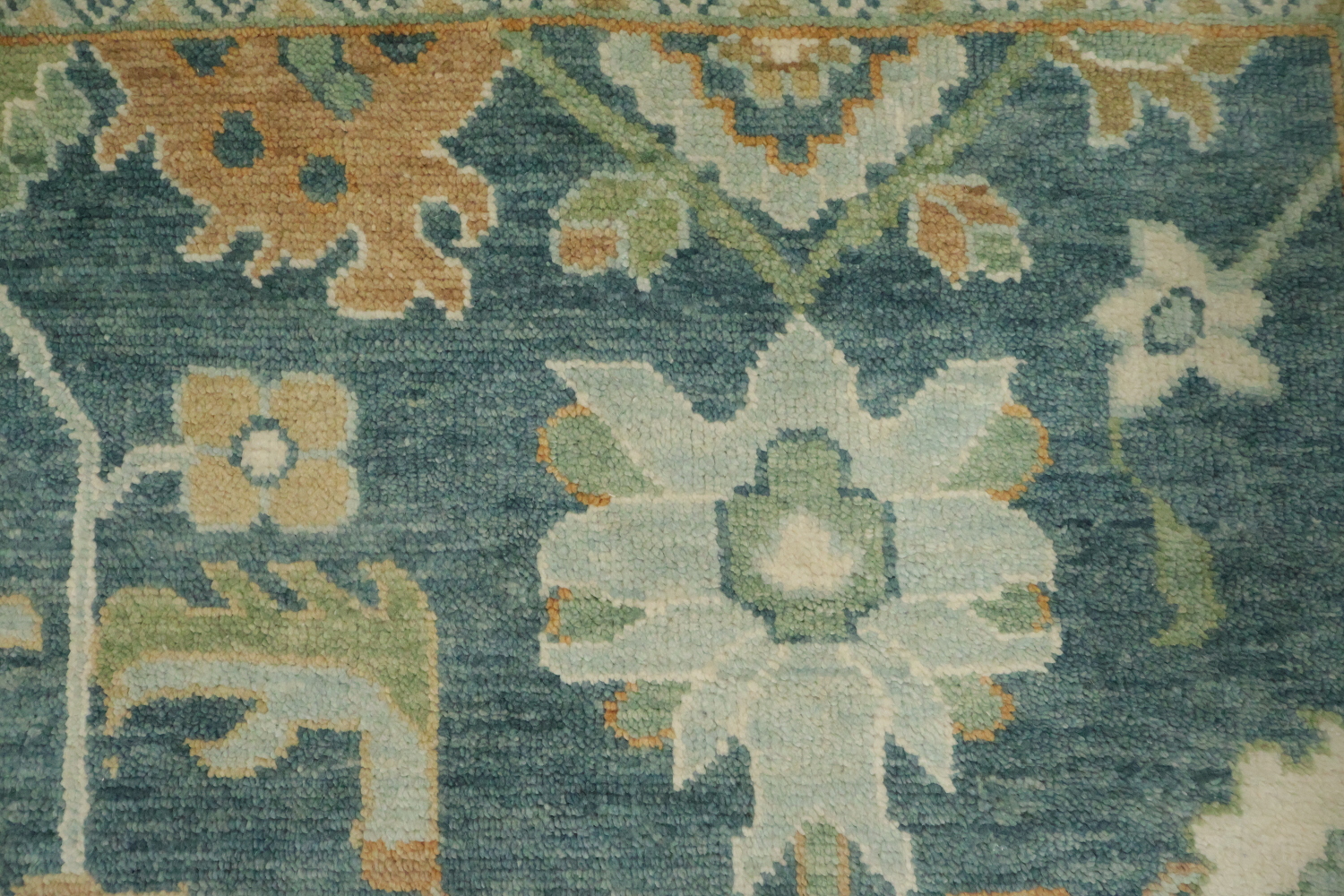 Large 9x12 Traditional Oushak Area Rug, Hand-Knotted Wool, Green/Blue/Ivory
