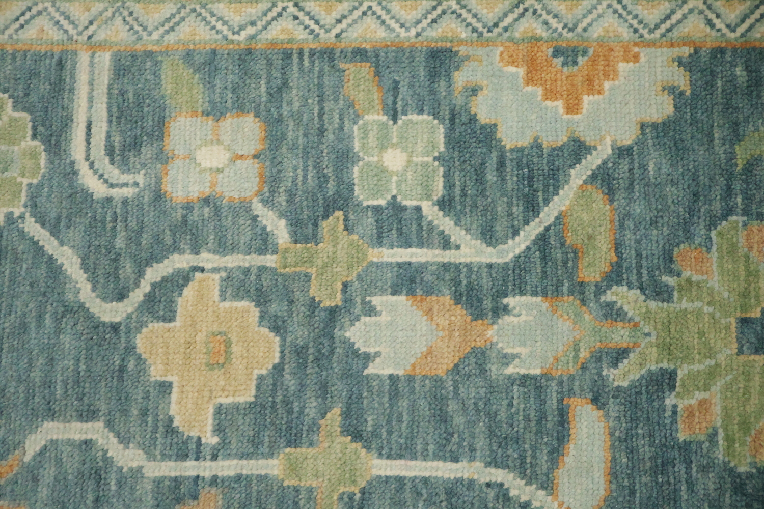 Large 9x12 Traditional Oushak Area Rug, Hand-Knotted Wool, Green/Blue/Ivory
