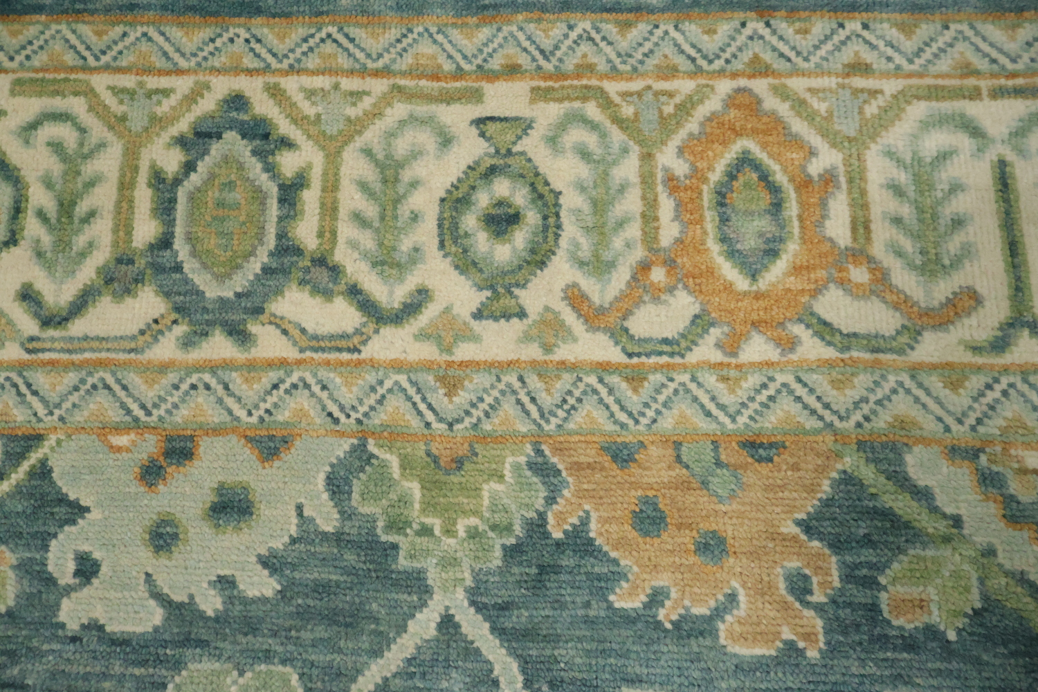 Large 9x12 Traditional Oushak Area Rug, Hand-Knotted Wool, Green/Blue/Ivory