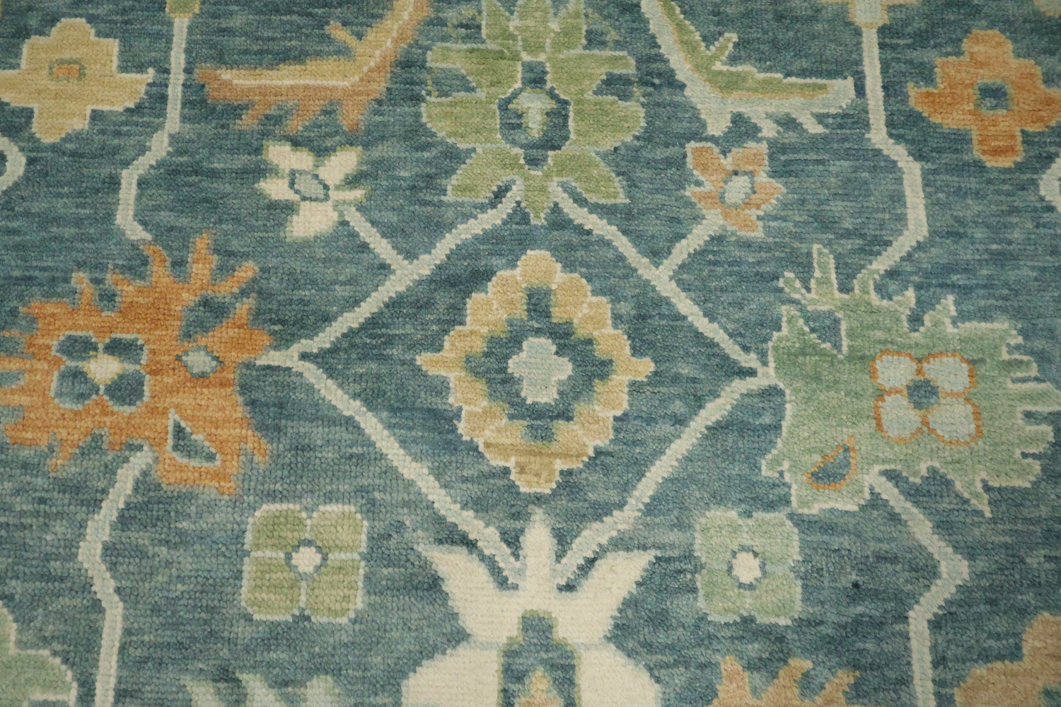 Large 9x12 Traditional Oushak Area Rug, Hand-Knotted Wool, Green/Blue/Ivory