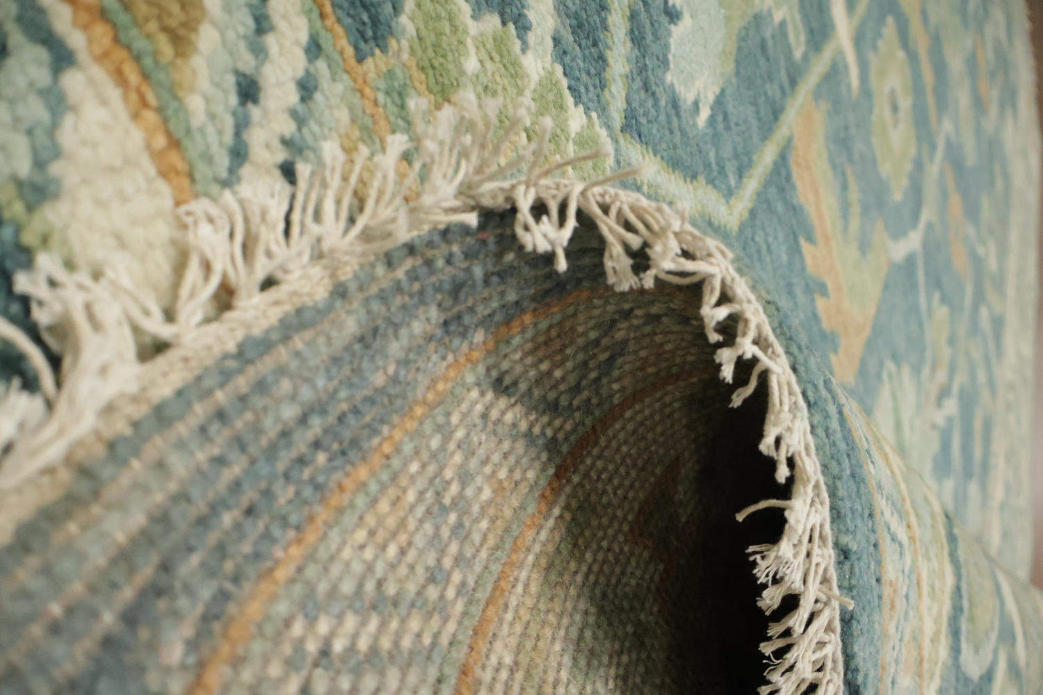 Large 9x12 Traditional Oushak Area Rug, Hand-Knotted Wool, Green/Blue/Ivory