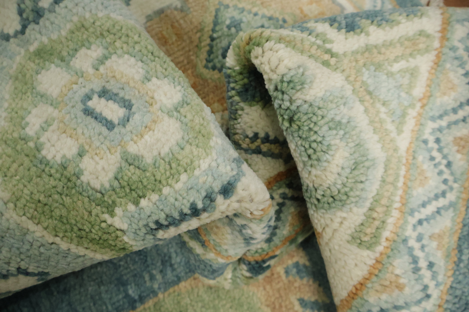Large 9x12 Traditional Oushak Area Rug, Hand-Knotted Wool, Green/Blue/Ivory