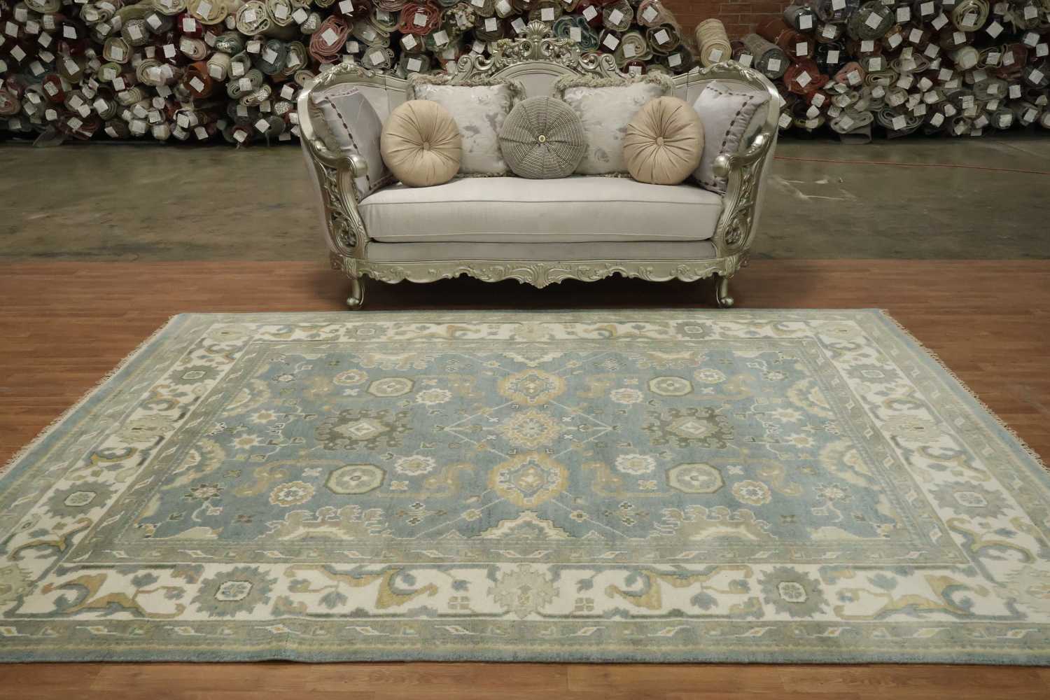 Elegant Stone Blue All-Over Oushak Oriental Living Room Rug 8'x 10'
