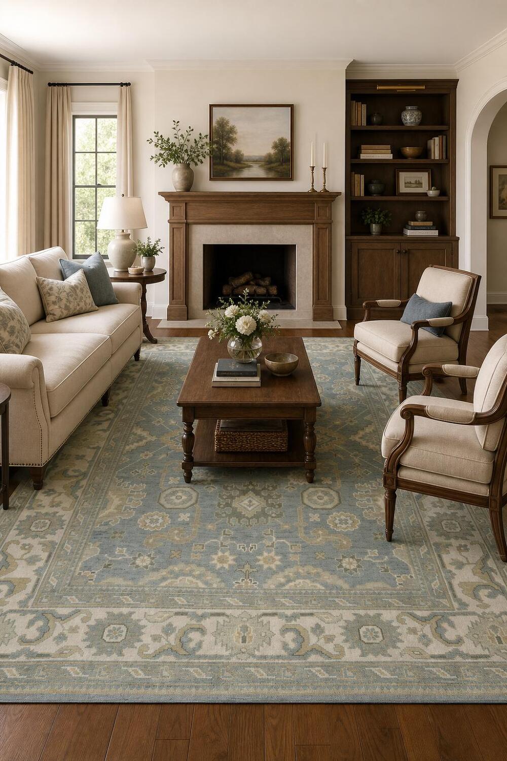 Elegant Stone Blue All-Over Oushak Oriental Living Room Rug 8'x 10'