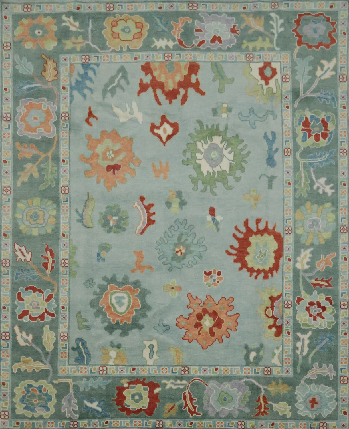 Traditional  Floral Aqua Blue Oushak Living Room Rug 8x10 ft