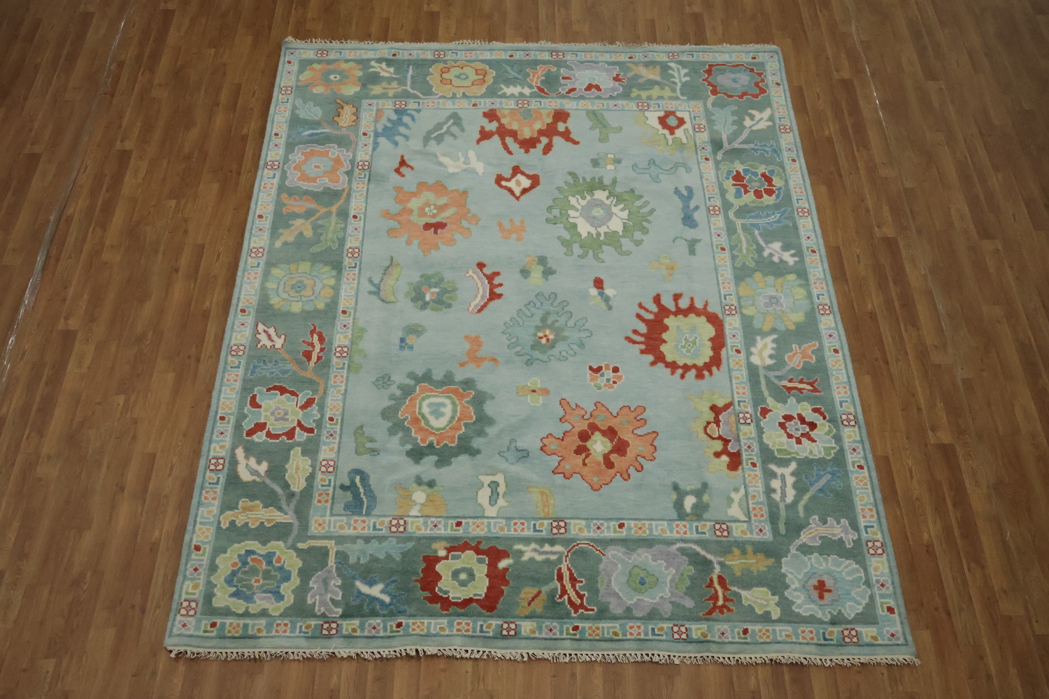 Traditional  Floral Aqua Blue Oushak Living Room Rug 8x10 ft