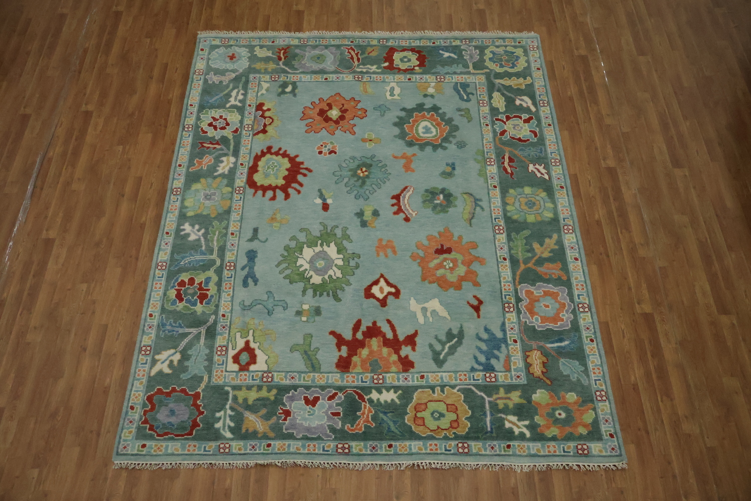 Traditional  Floral Aqua Blue Oushak Living Room Rug 8x10 ft