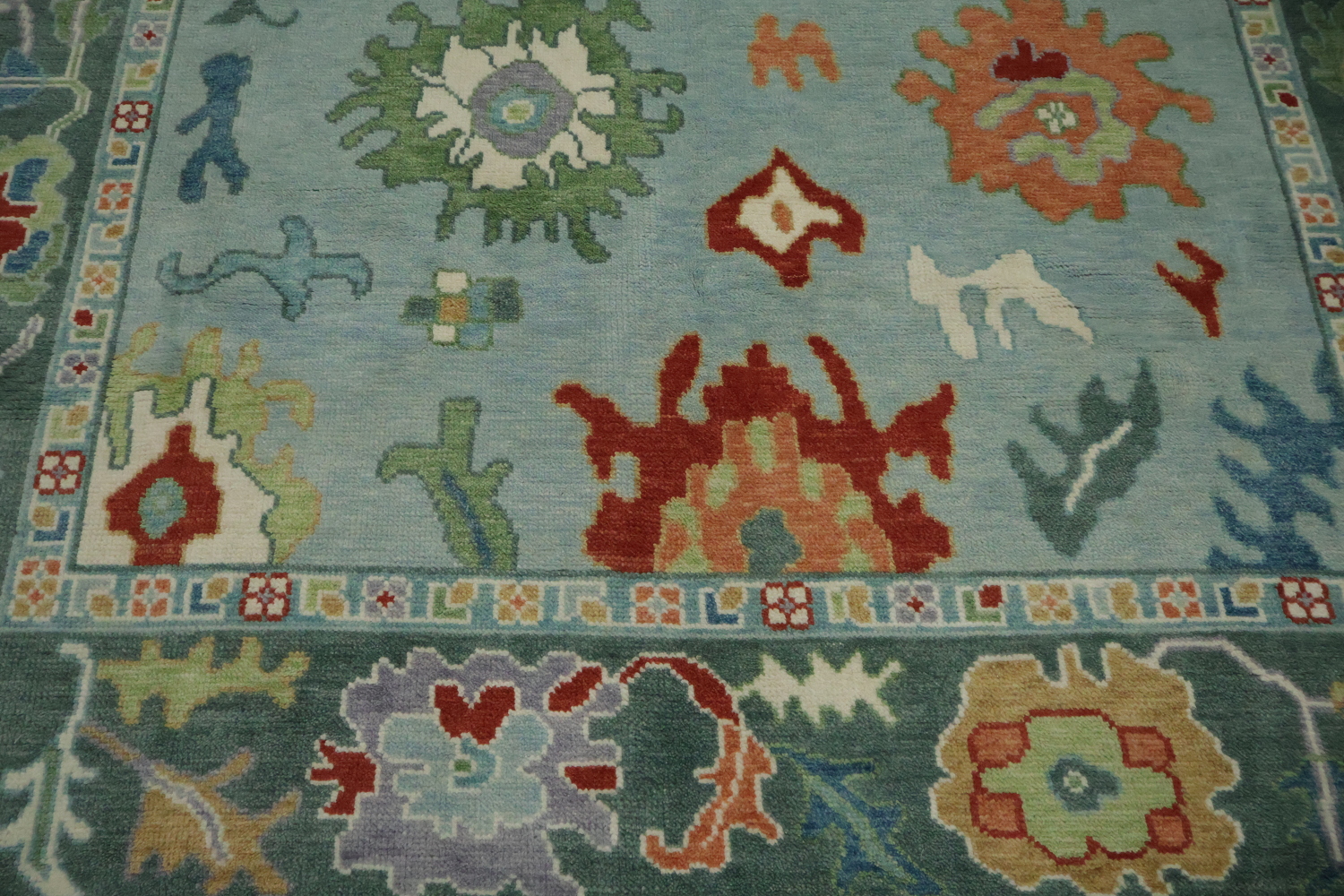 Traditional  Floral Aqua Blue Oushak Living Room Rug 8x10 ft