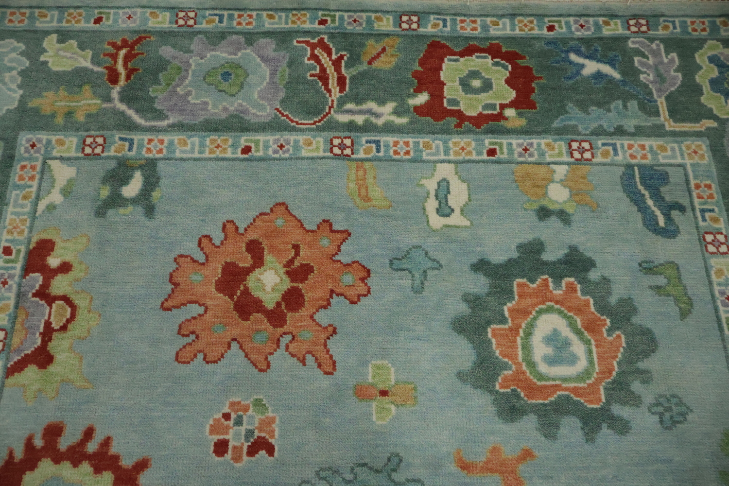 Traditional  Floral Aqua Blue Oushak Living Room Rug 8x10 ft