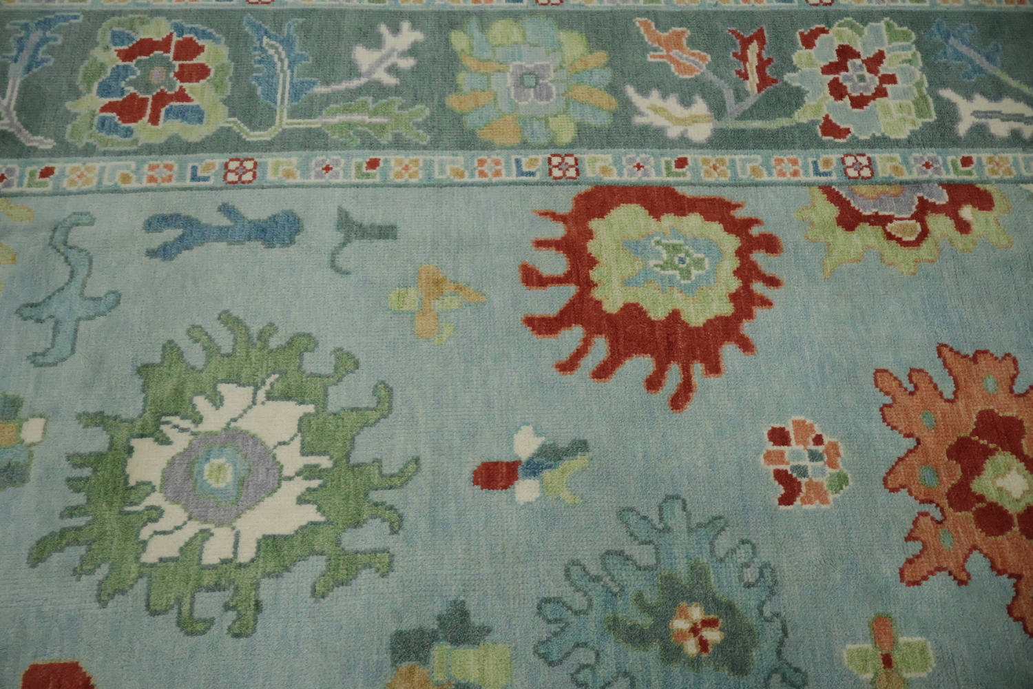 Traditional  Floral Aqua Blue Oushak Living Room Rug 8x10 ft