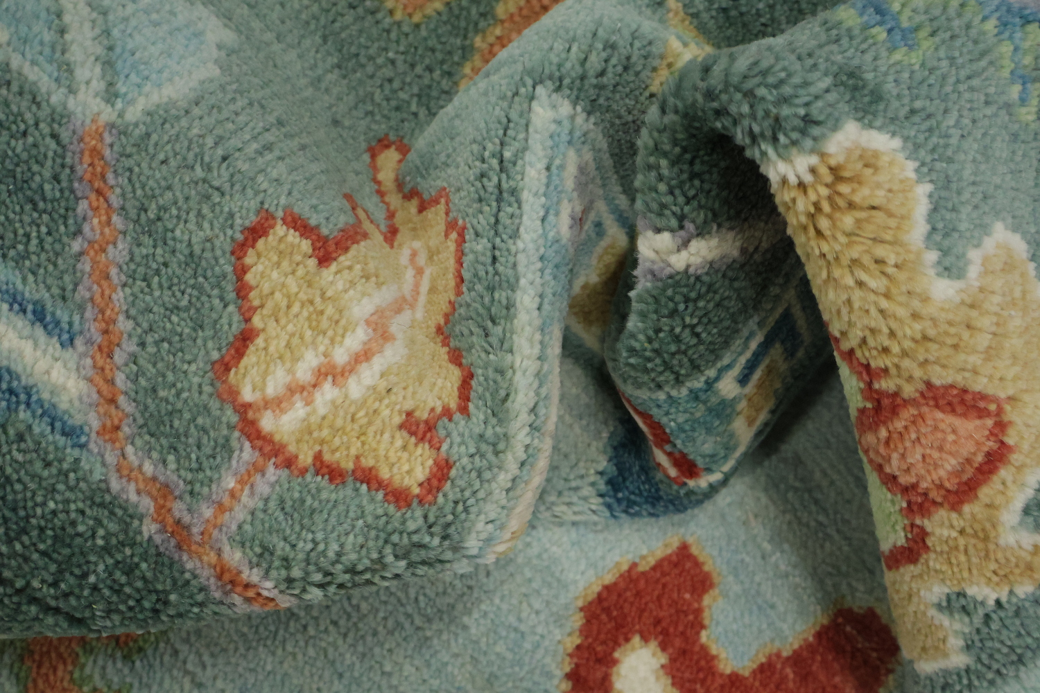 Traditional  Floral Aqua Blue Oushak Living Room Rug 8x10 ft