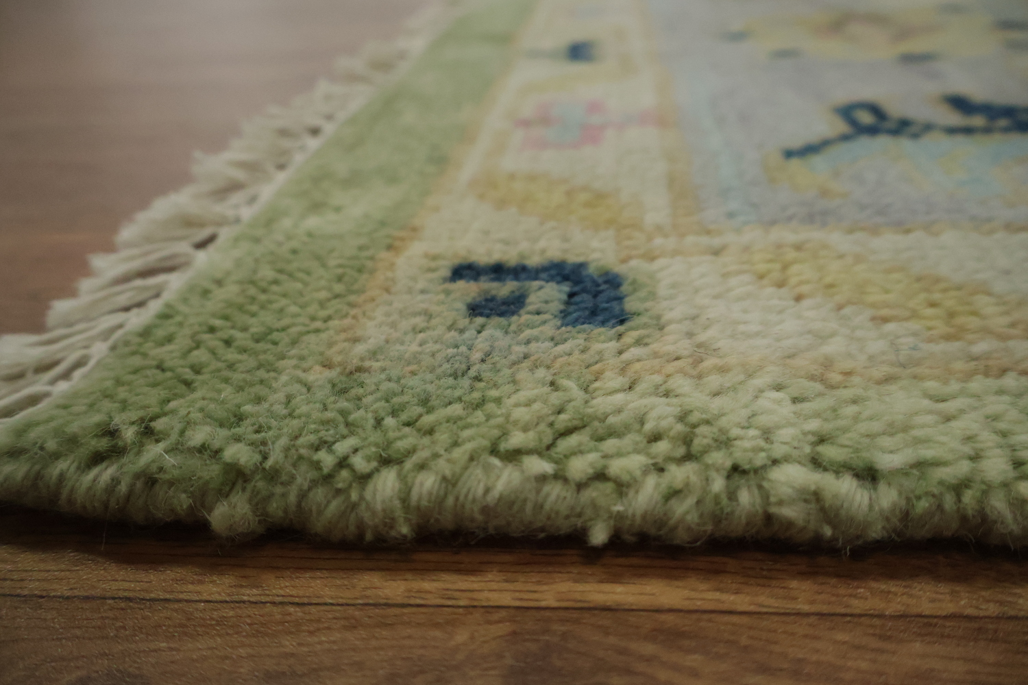 Vibrant Pistachio Green and Blue Oushak Hand-made Wool Rug 8' x 10'