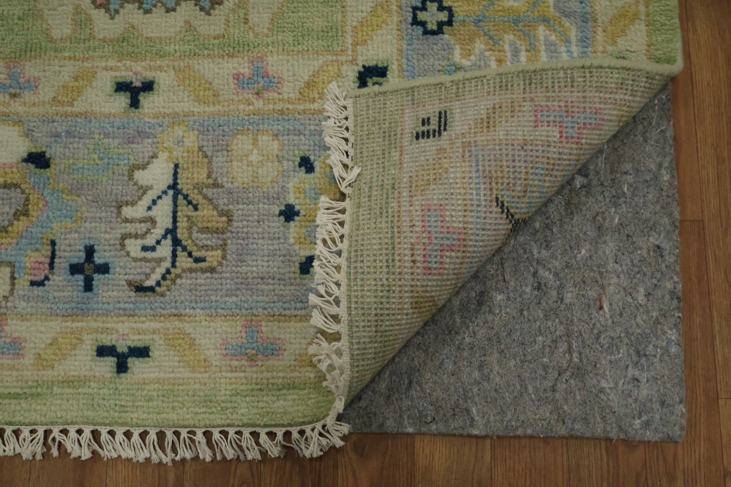 Vibrant Pistachio Green and Blue Oushak Hand-made Wool Rug 8' x 10'