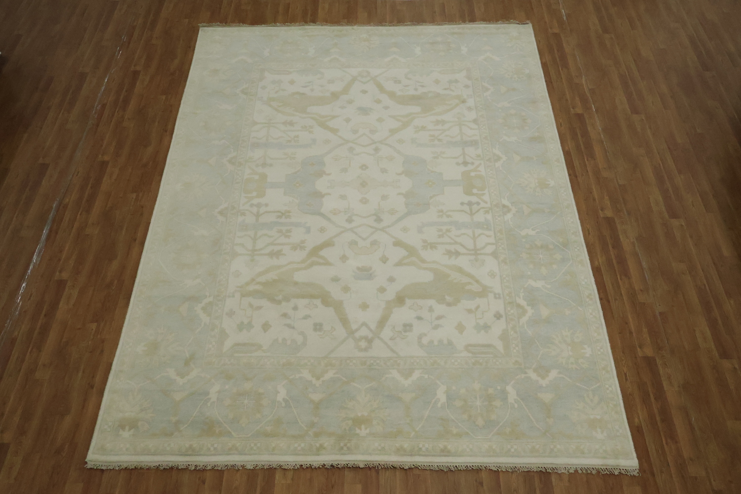 Traditional Oushak Hand Made Ivory and Blue Rug 9x12