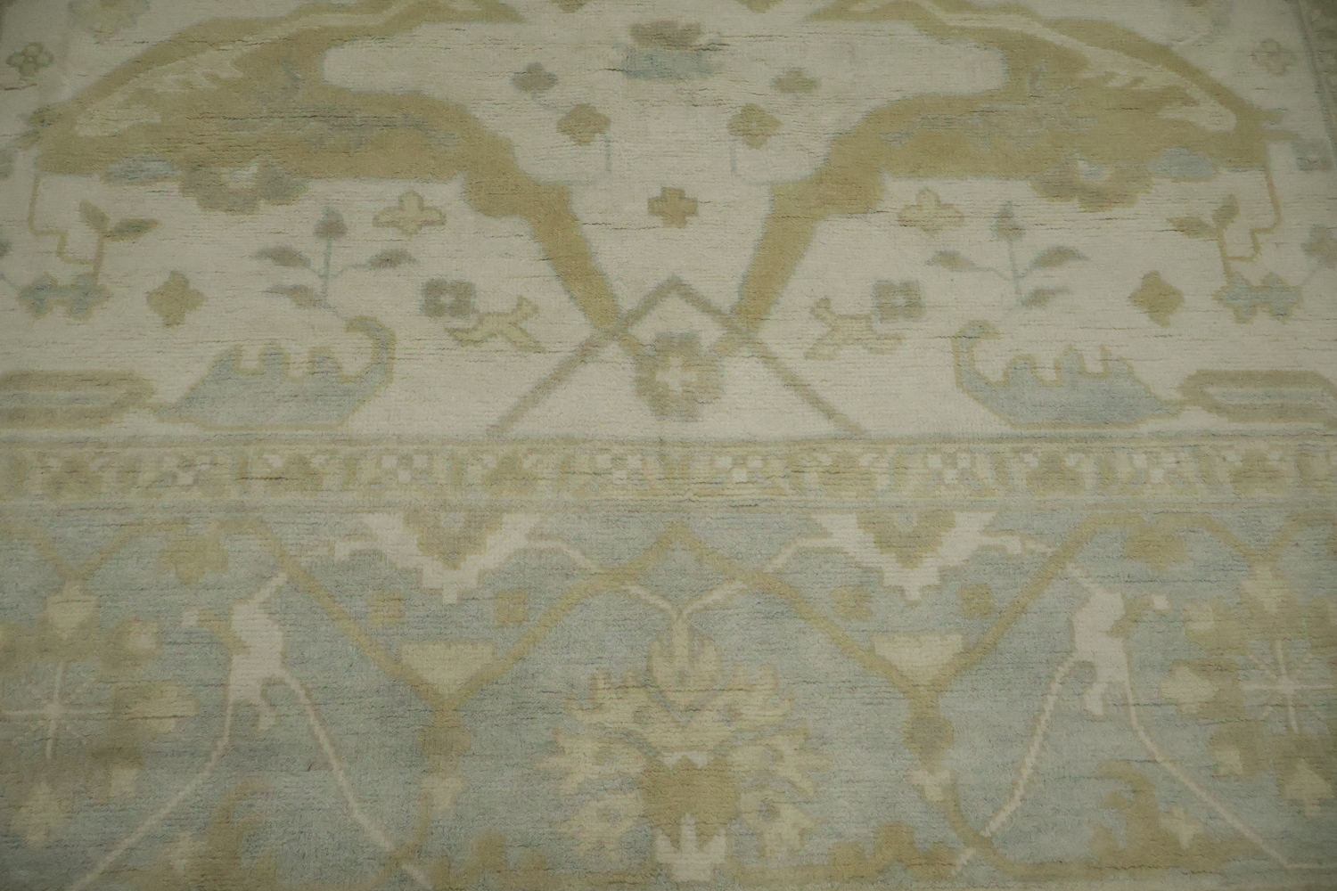 Traditional Oushak Hand Made Ivory and Blue Rug 9x12