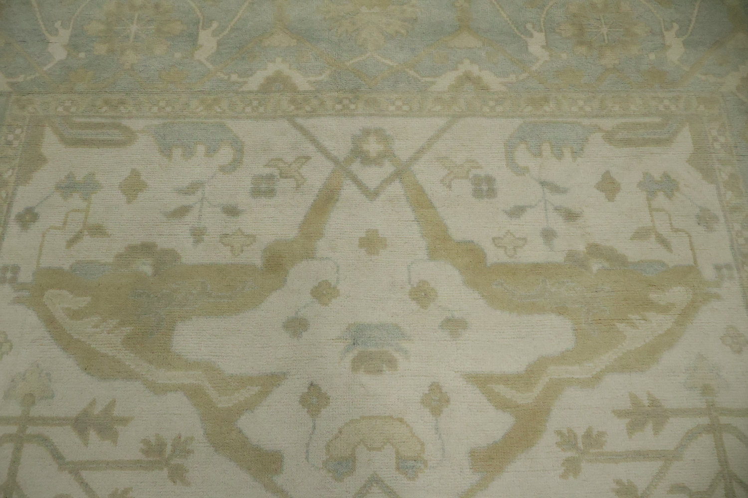 Traditional Oushak Hand Made Ivory and Blue Rug 9x12