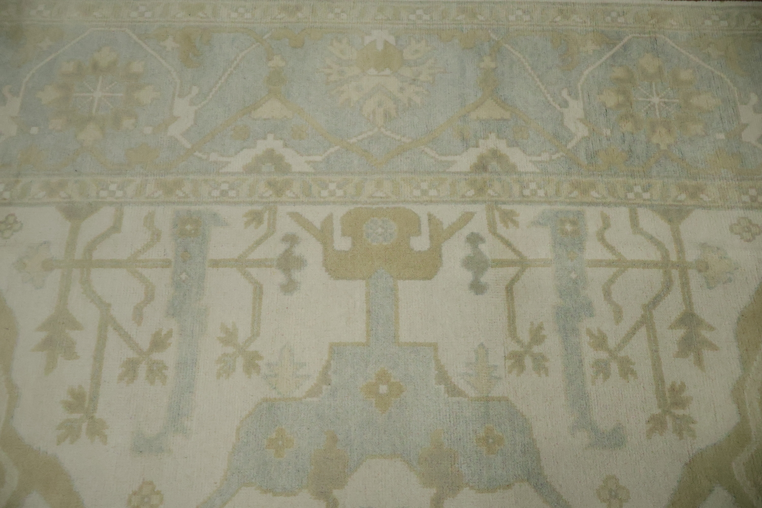 Traditional Oushak Hand Made Ivory and Blue Rug 9x12
