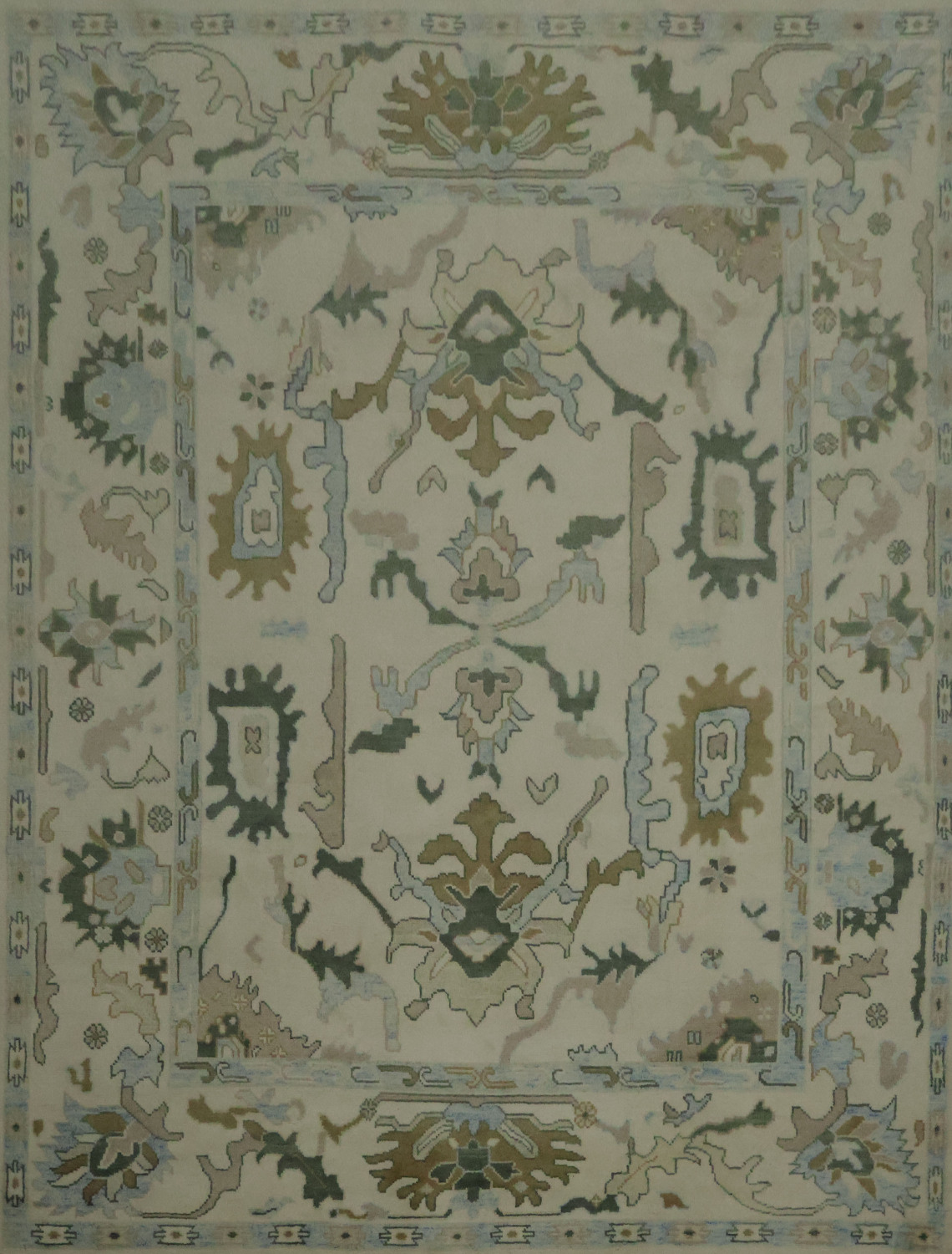 9x12 Traditional Oushak Hand-Knotted Wool Area Rug - Ivory & Light Blue
