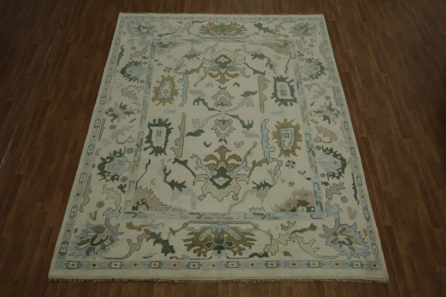 9x12 Traditional Oushak Hand-Knotted Wool Area Rug - Ivory & Light Blue