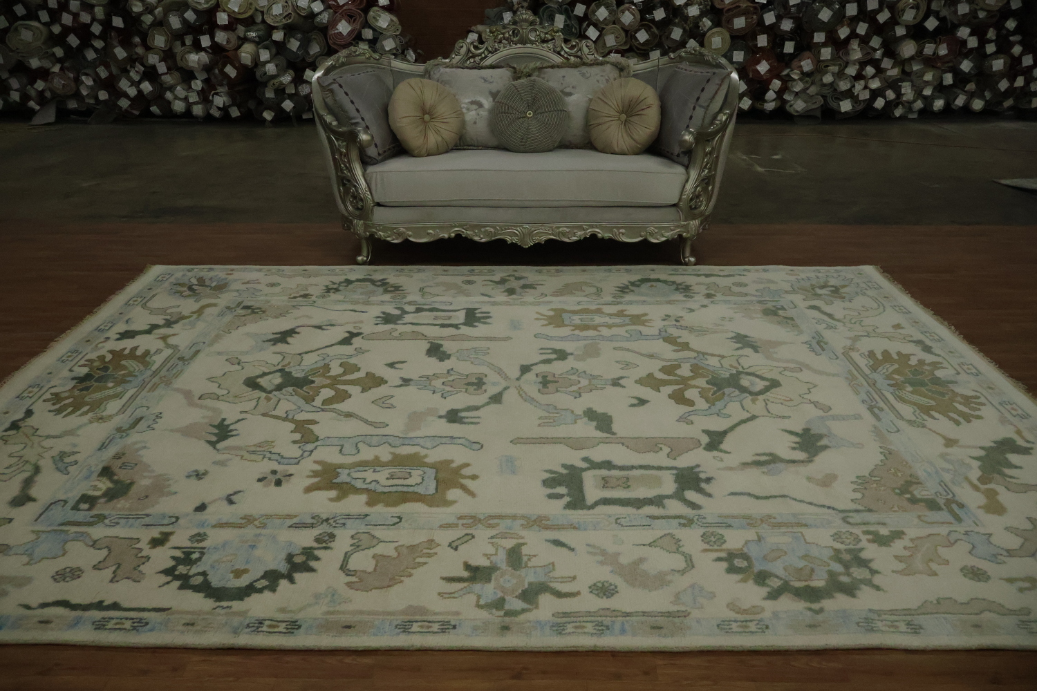 9x12 Traditional Oushak Hand-Knotted Wool Area Rug - Ivory & Light Blue