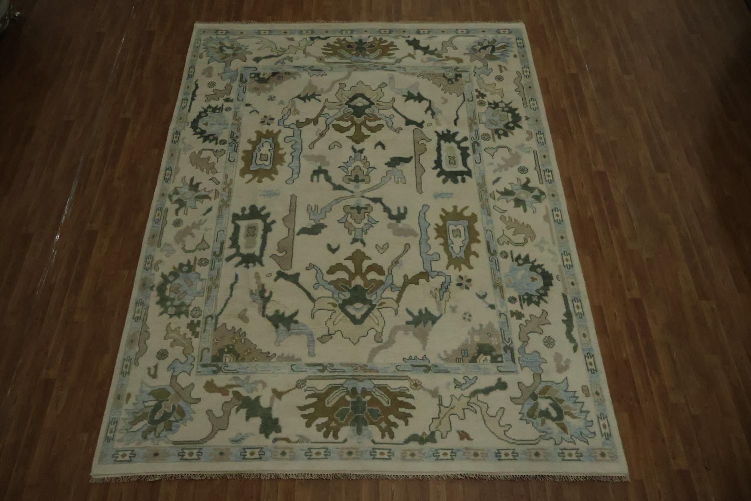 9x12 Traditional Oushak Hand-Knotted Wool Area Rug - Ivory & Light Blue