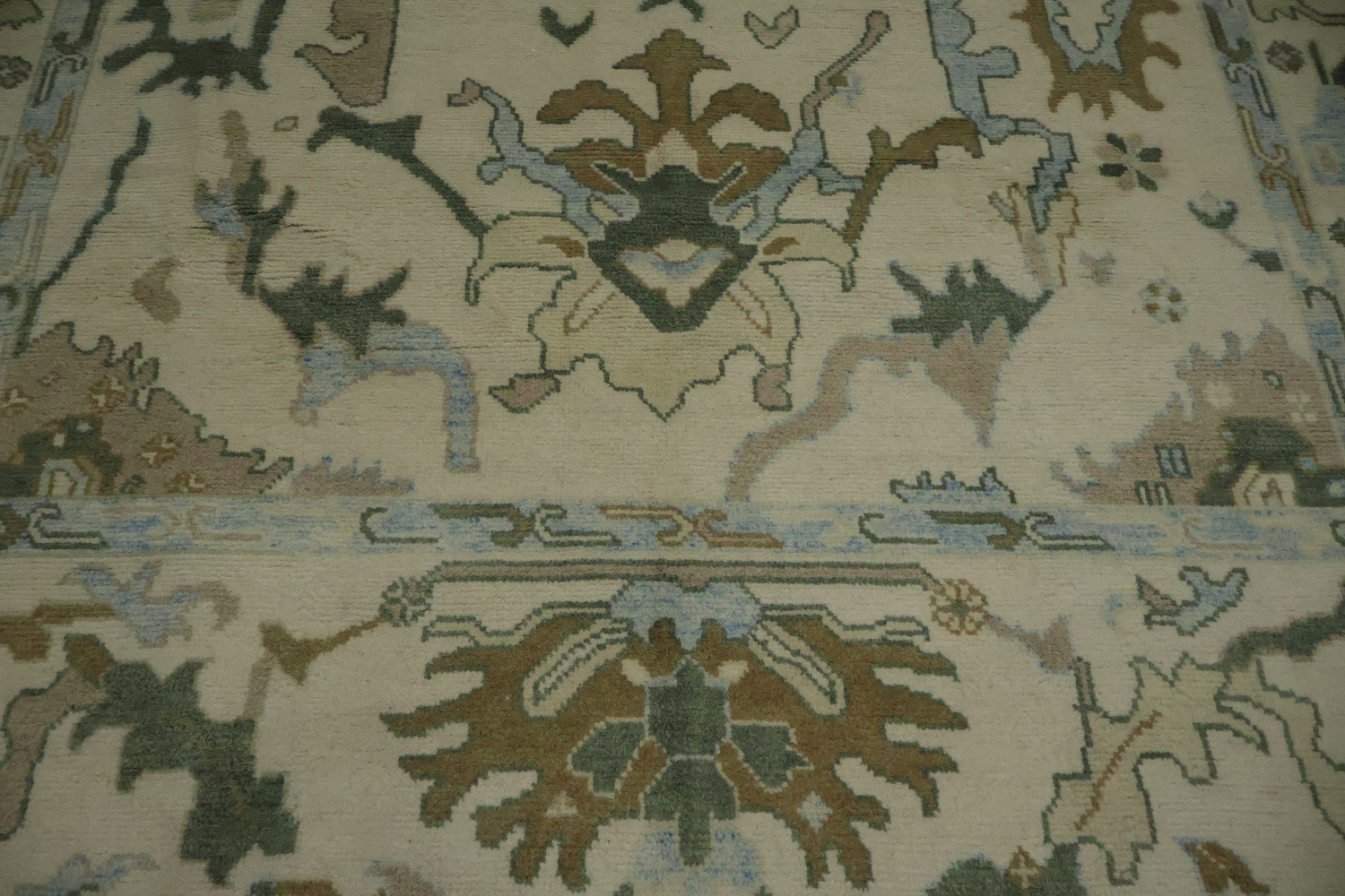 9x12 Traditional Oushak Hand-Knotted Wool Area Rug - Ivory & Light Blue