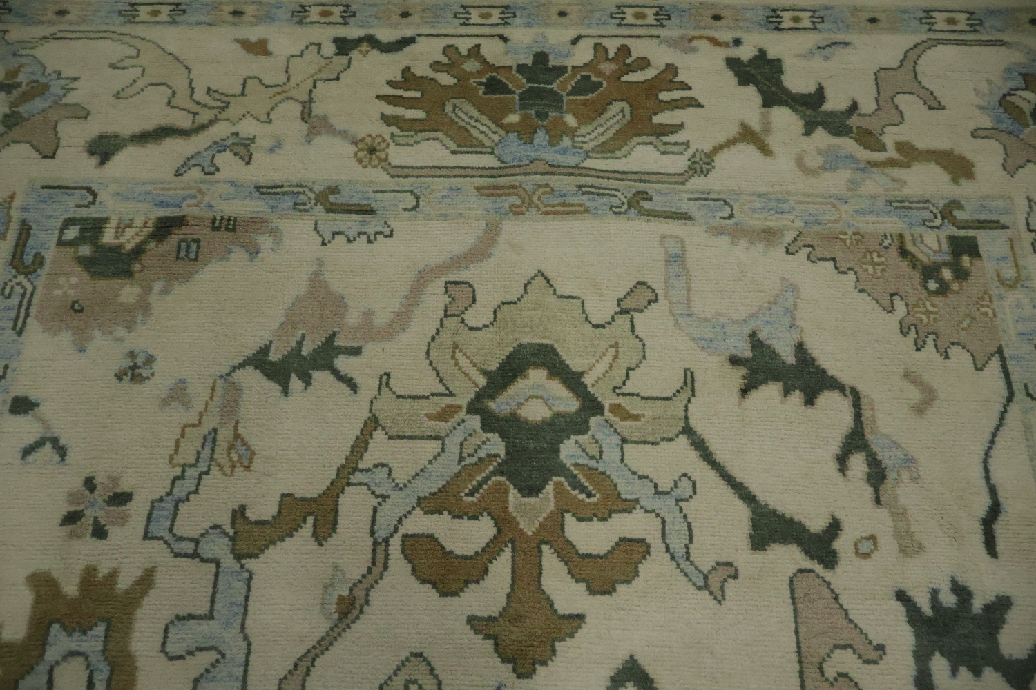 9x12 Traditional Oushak Hand-Knotted Wool Area Rug - Ivory & Light Blue