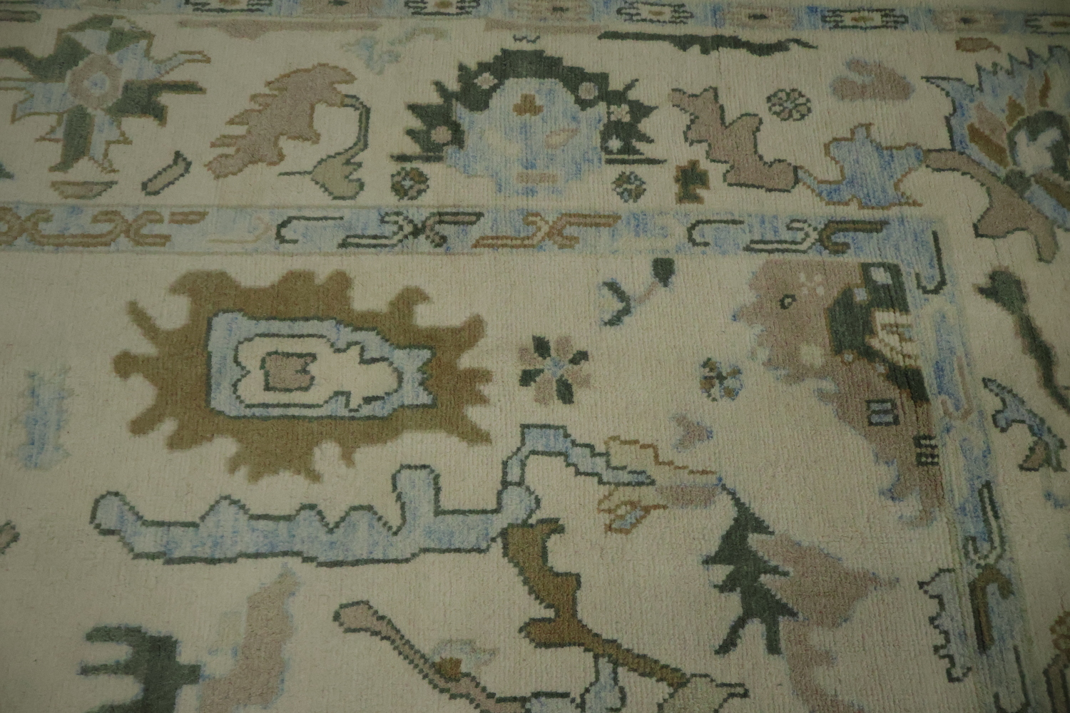 9x12 Traditional Oushak Hand-Knotted Wool Area Rug - Ivory & Light Blue