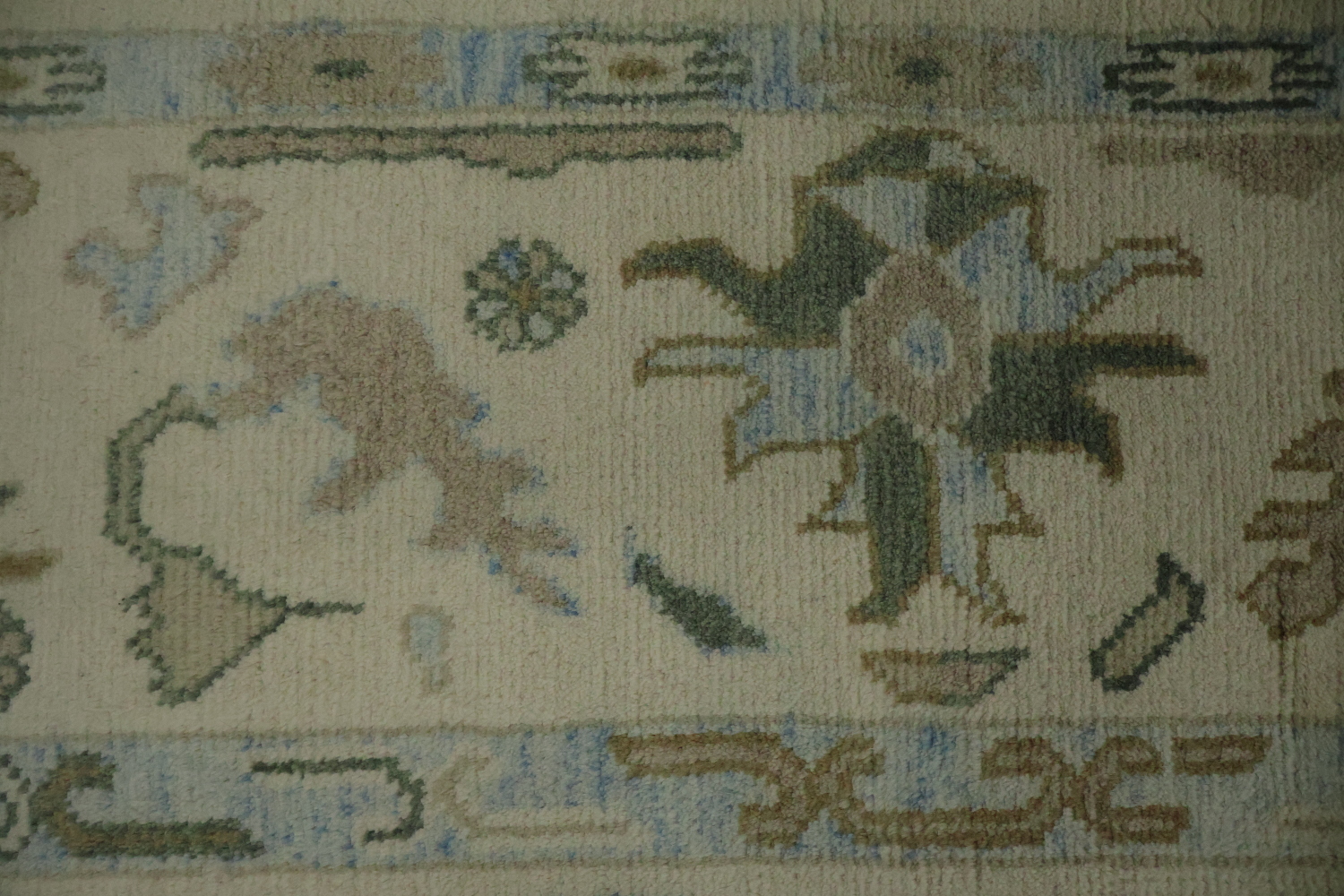 9x12 Traditional Oushak Hand-Knotted Wool Area Rug - Ivory & Light Blue
