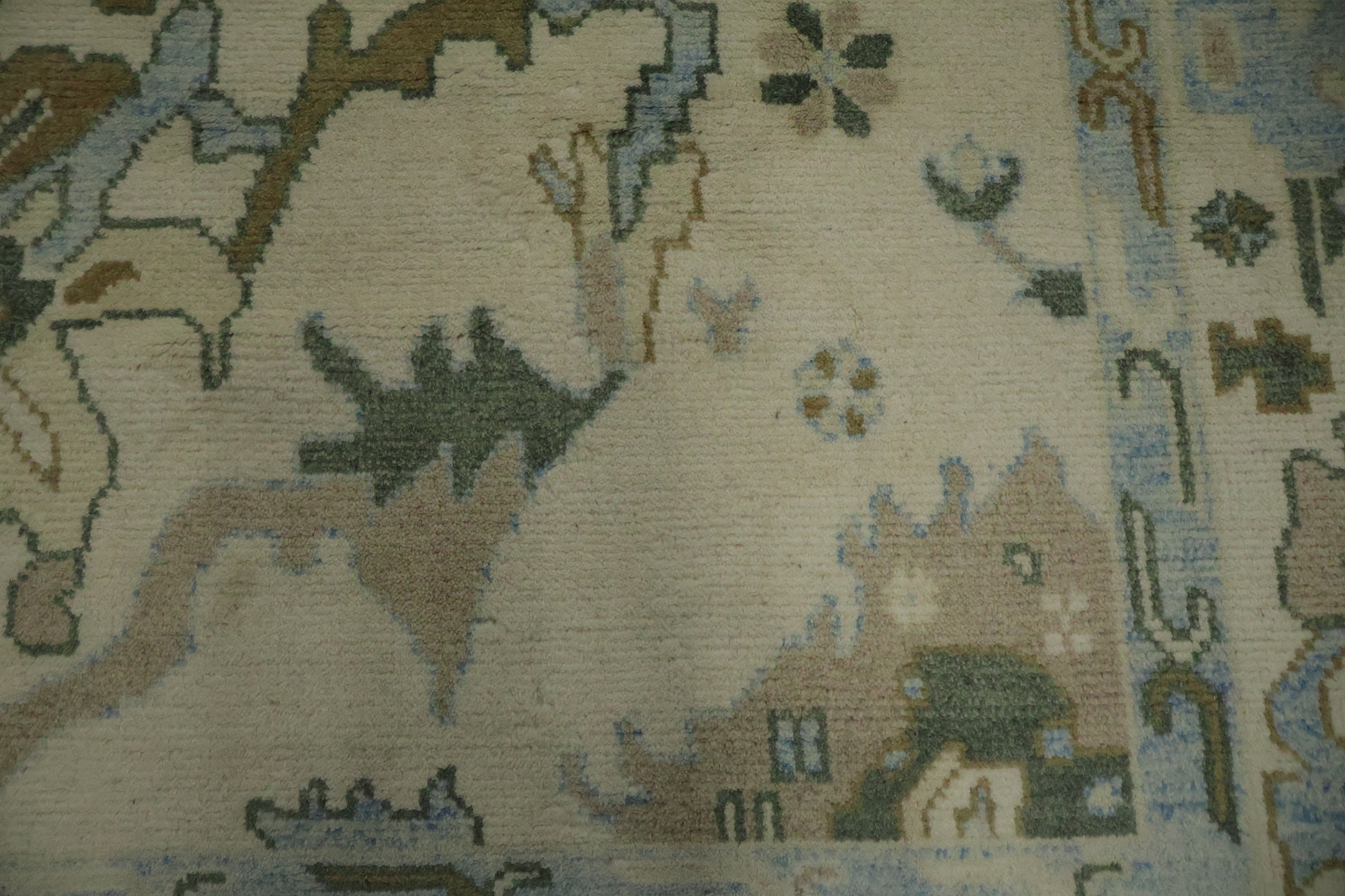 9x12 Traditional Oushak Hand-Knotted Wool Area Rug - Ivory & Light Blue