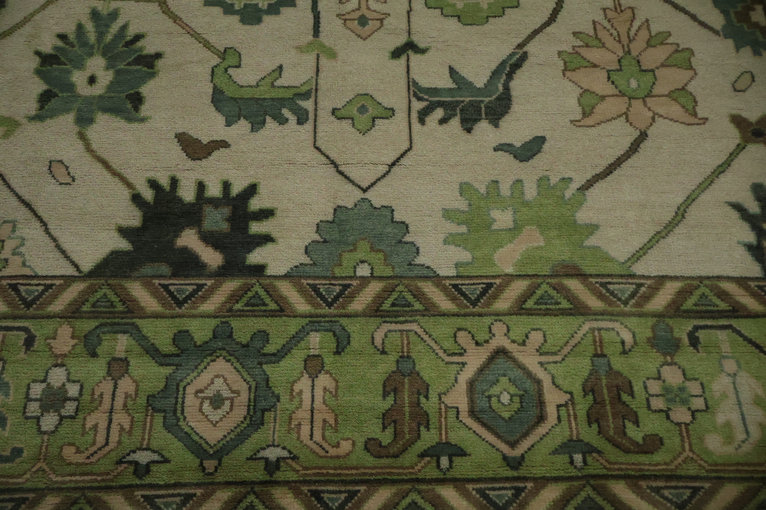 Hand-Knotted Oushak Oriental Rug 9x12 - Green Border Traditional Wool Rug