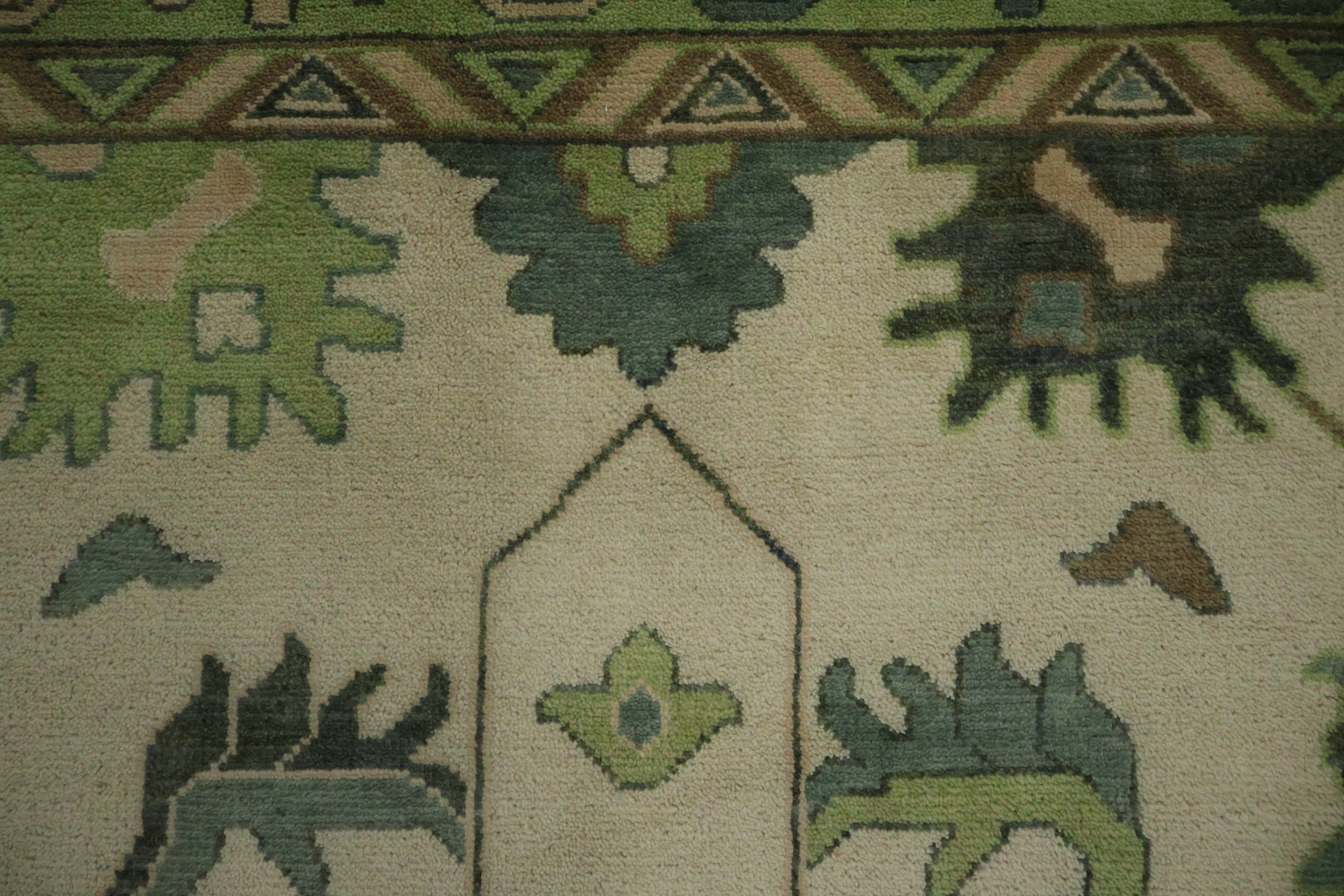 Hand-Knotted Oushak Oriental Rug 9x12 - Green Border Traditional Wool Rug