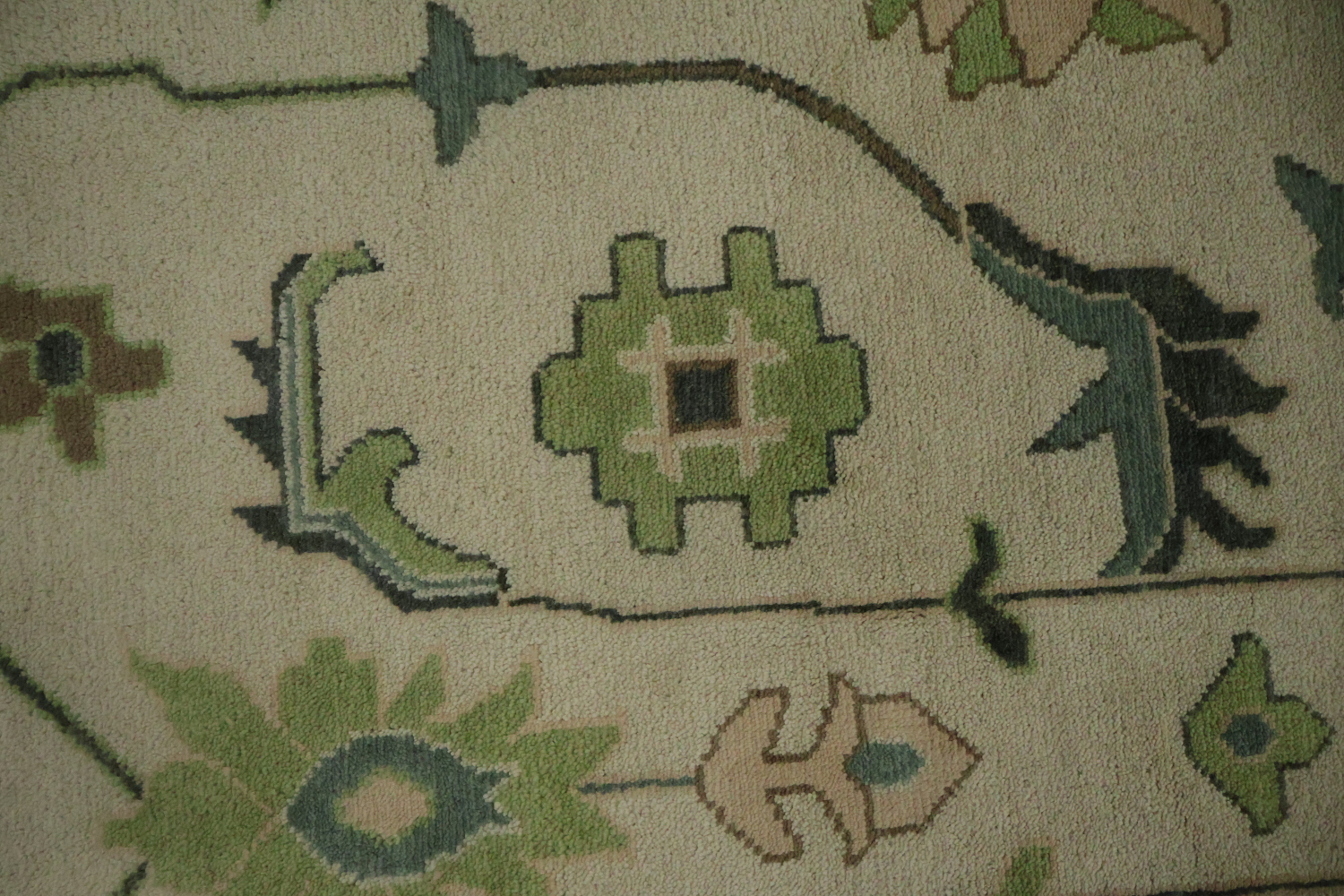Hand-Knotted Oushak Oriental Rug 9x12 - Green Border Traditional Wool Rug