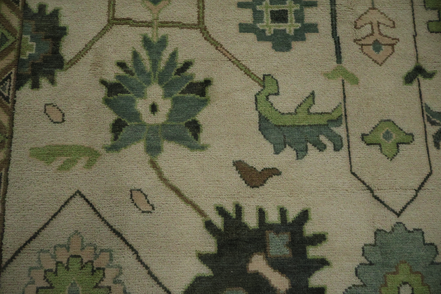 Hand-Knotted Oushak Oriental Rug 9x12 - Green Border Traditional Wool Rug