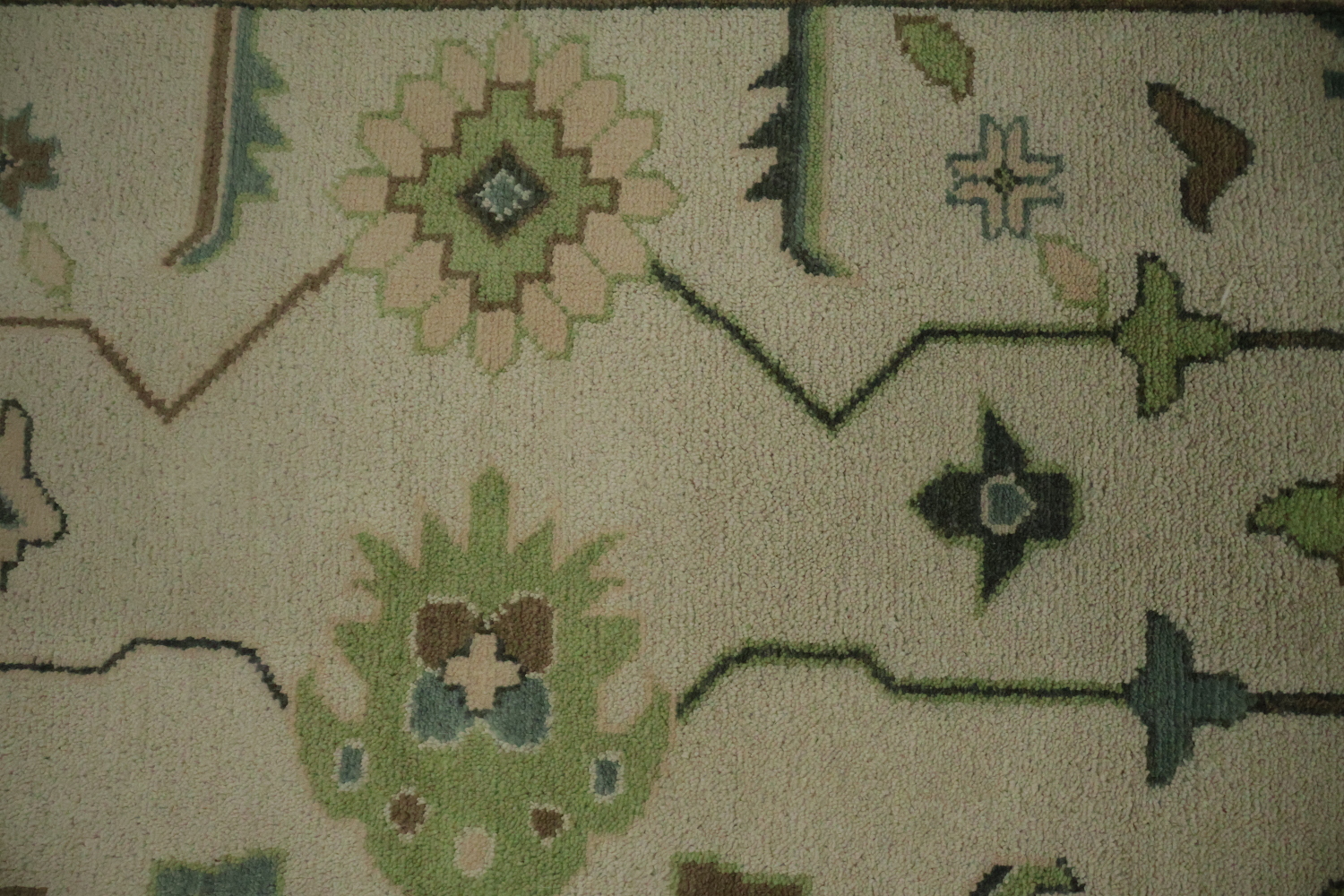 Hand-Knotted Oushak Oriental Rug 9x12 - Green Border Traditional Wool Rug
