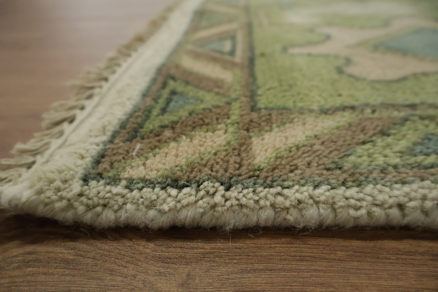 Hand-Knotted Oushak Oriental Rug 9x12 - Green Border Traditional Wool Rug