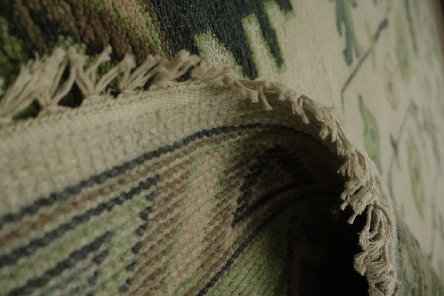 Hand-Knotted Oushak Oriental Rug 9x12 - Green Border Traditional Wool Rug