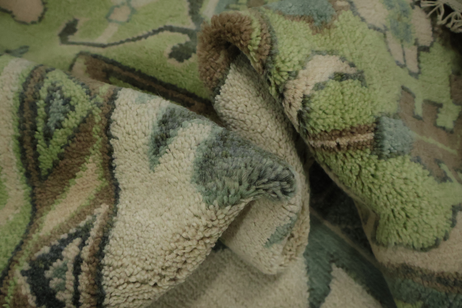 Hand-Knotted Oushak Oriental Rug 9x12 - Green Border Traditional Wool Rug