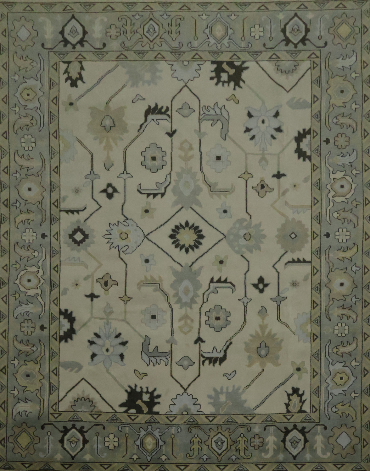 All-Over 9x12 Oushak Hand-Knotted Wool Rug in Ivory & Blue