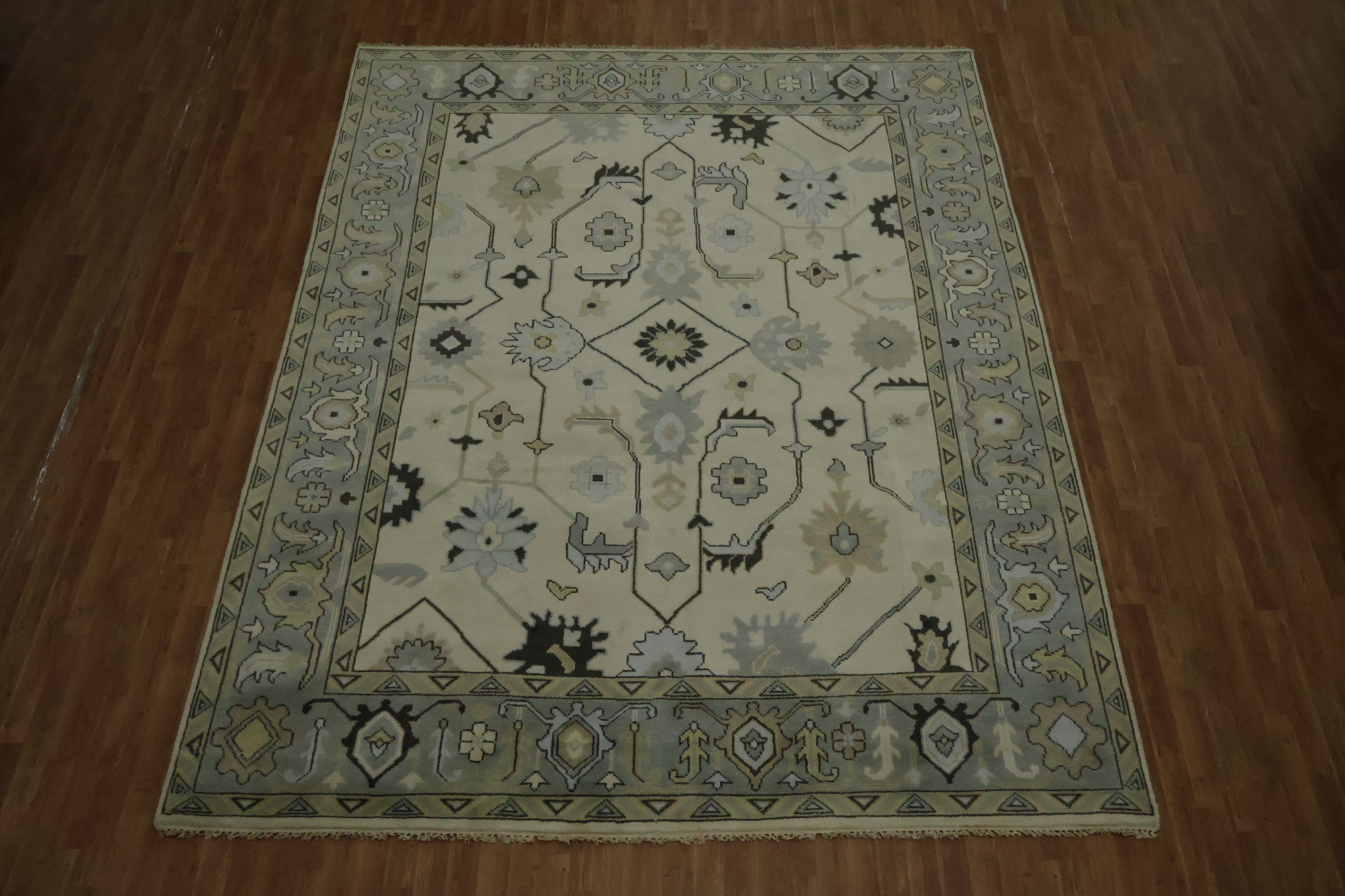 All-Over 9x12 Oushak Hand-Knotted Wool Rug in Ivory & Blue
