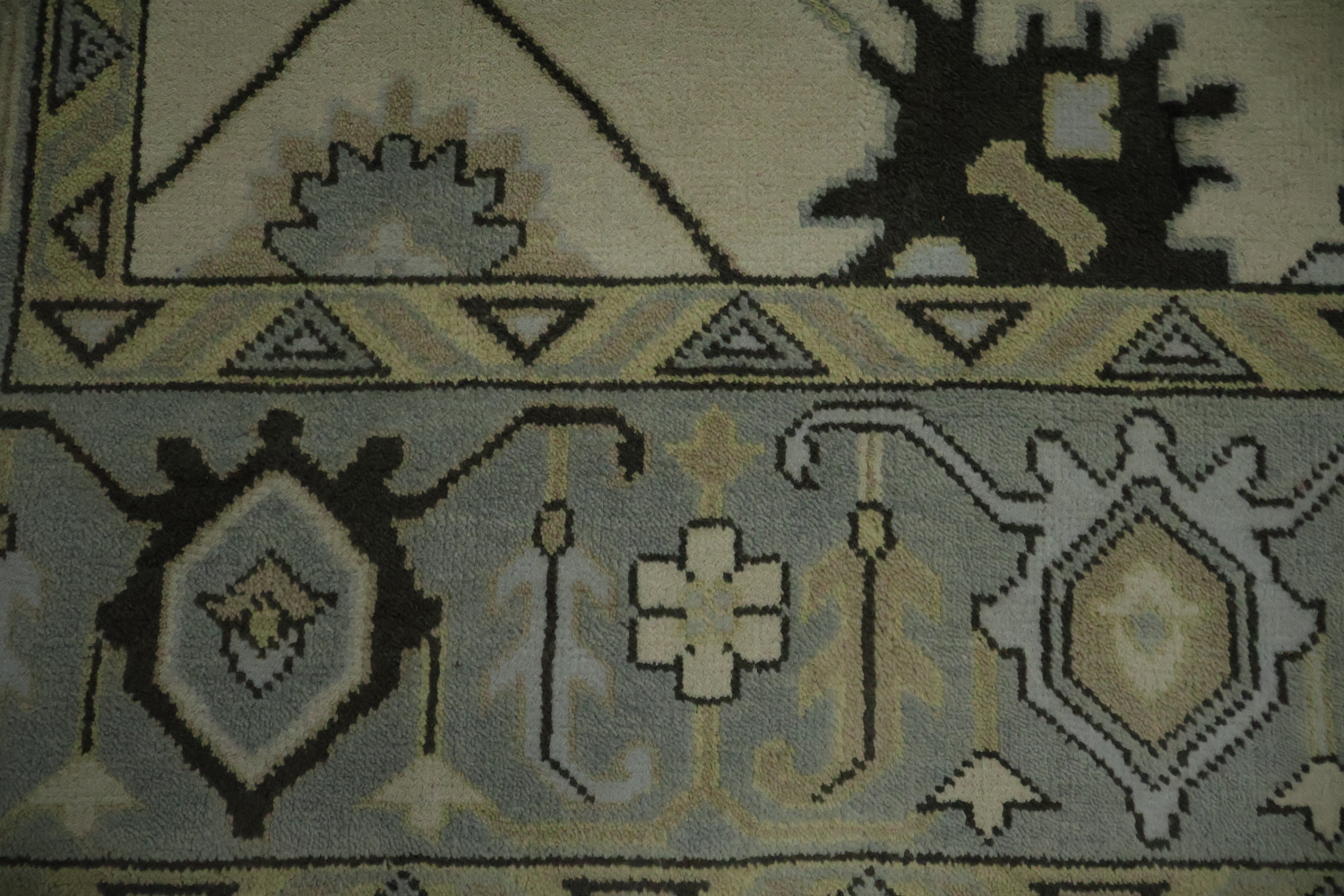 All-Over 9x12 Oushak Hand-Knotted Wool Rug in Ivory & Blue