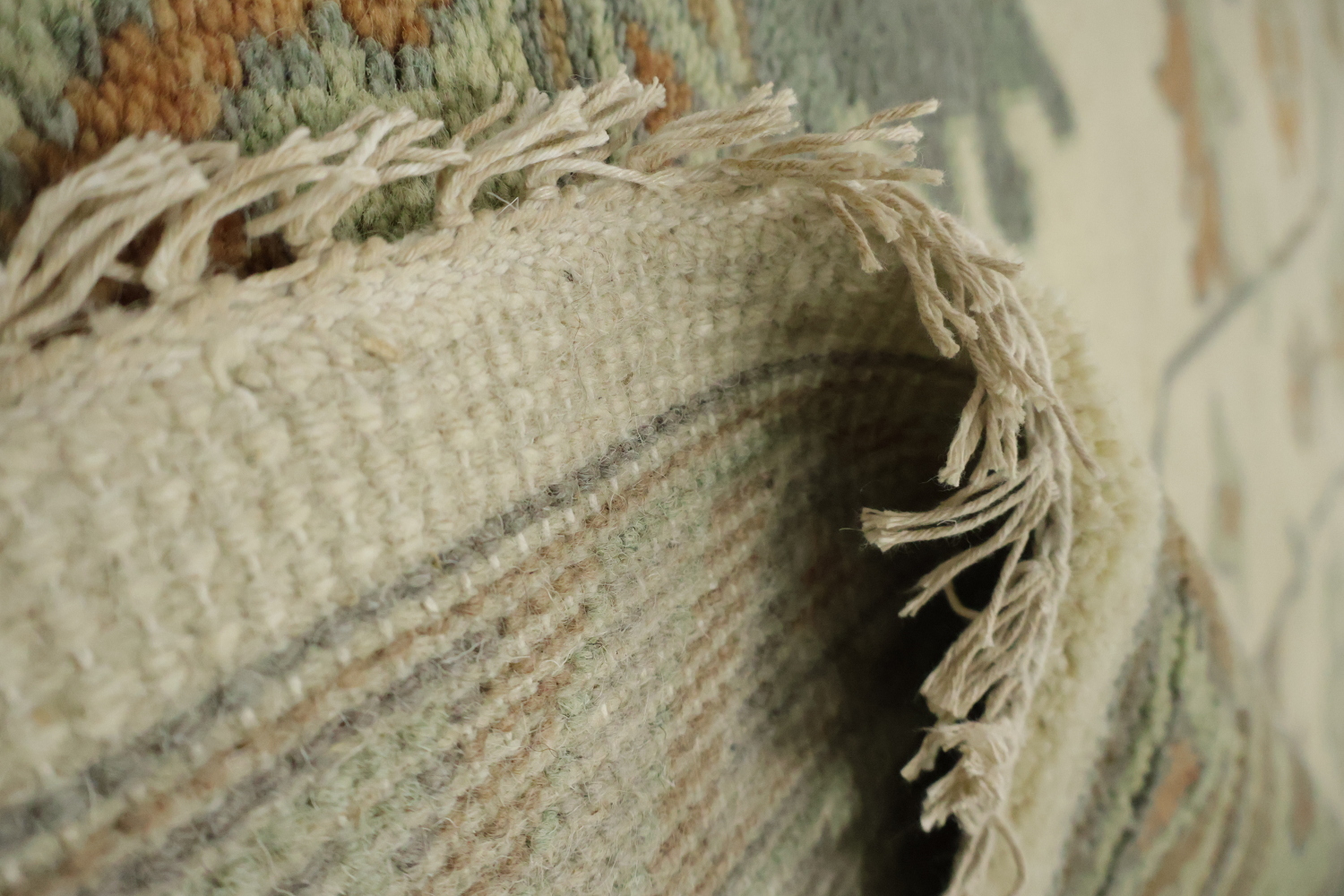 Traditional 9x12 Oushak Hand-Knotted Wool Rug in Ivory & Green