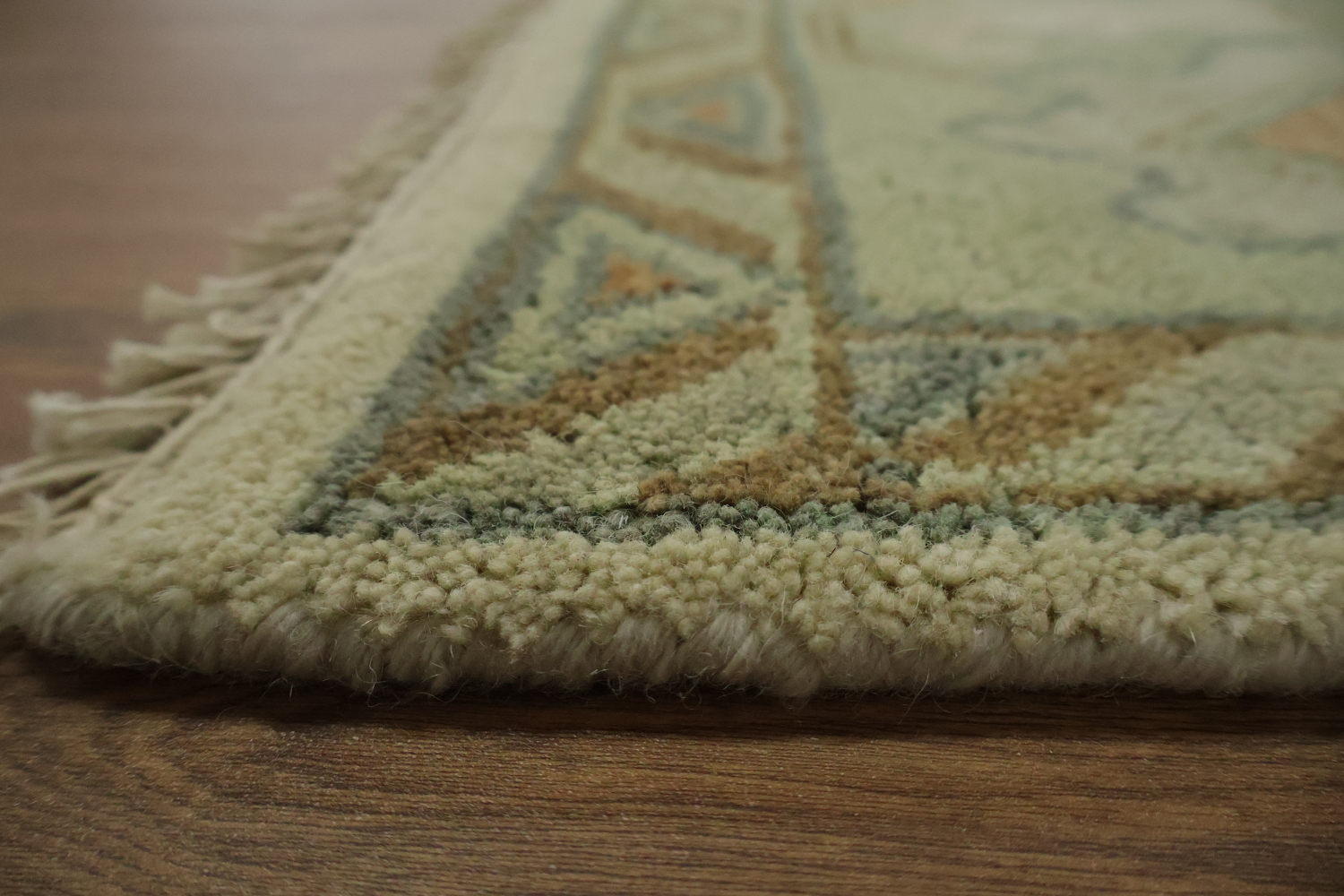 Traditional 9x12 Oushak Hand-Knotted Wool Rug in Ivory & Green