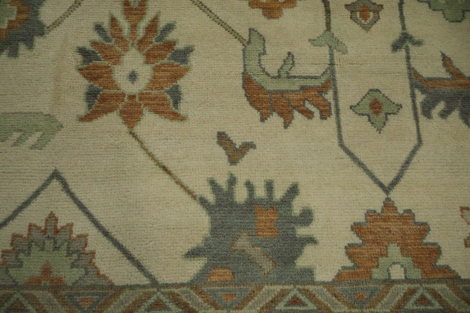 Traditional 9x12 Oushak Hand-Knotted Wool Rug in Ivory & Green
