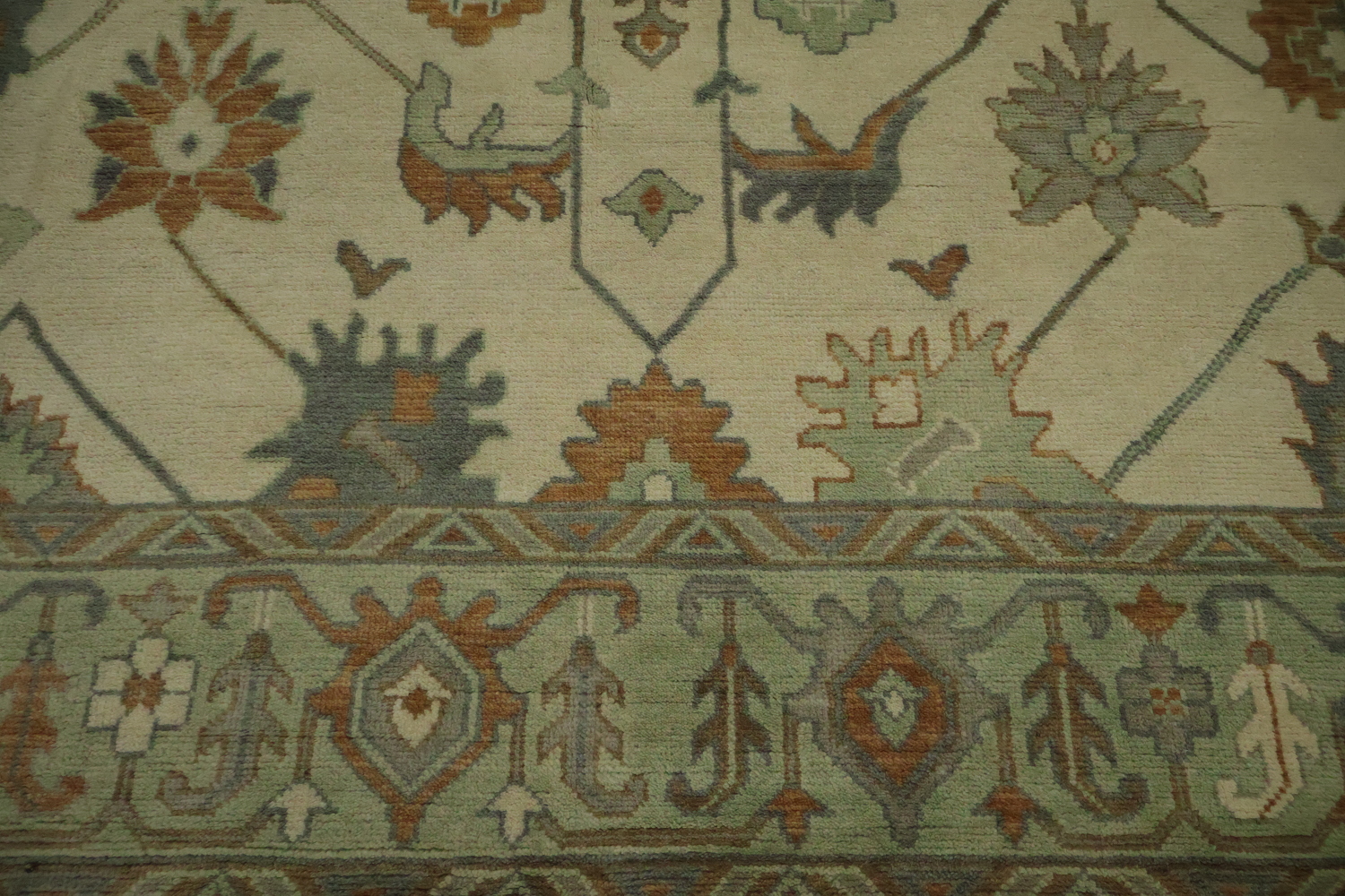 Traditional 9x12 Oushak Hand-Knotted Wool Rug in Ivory & Green
